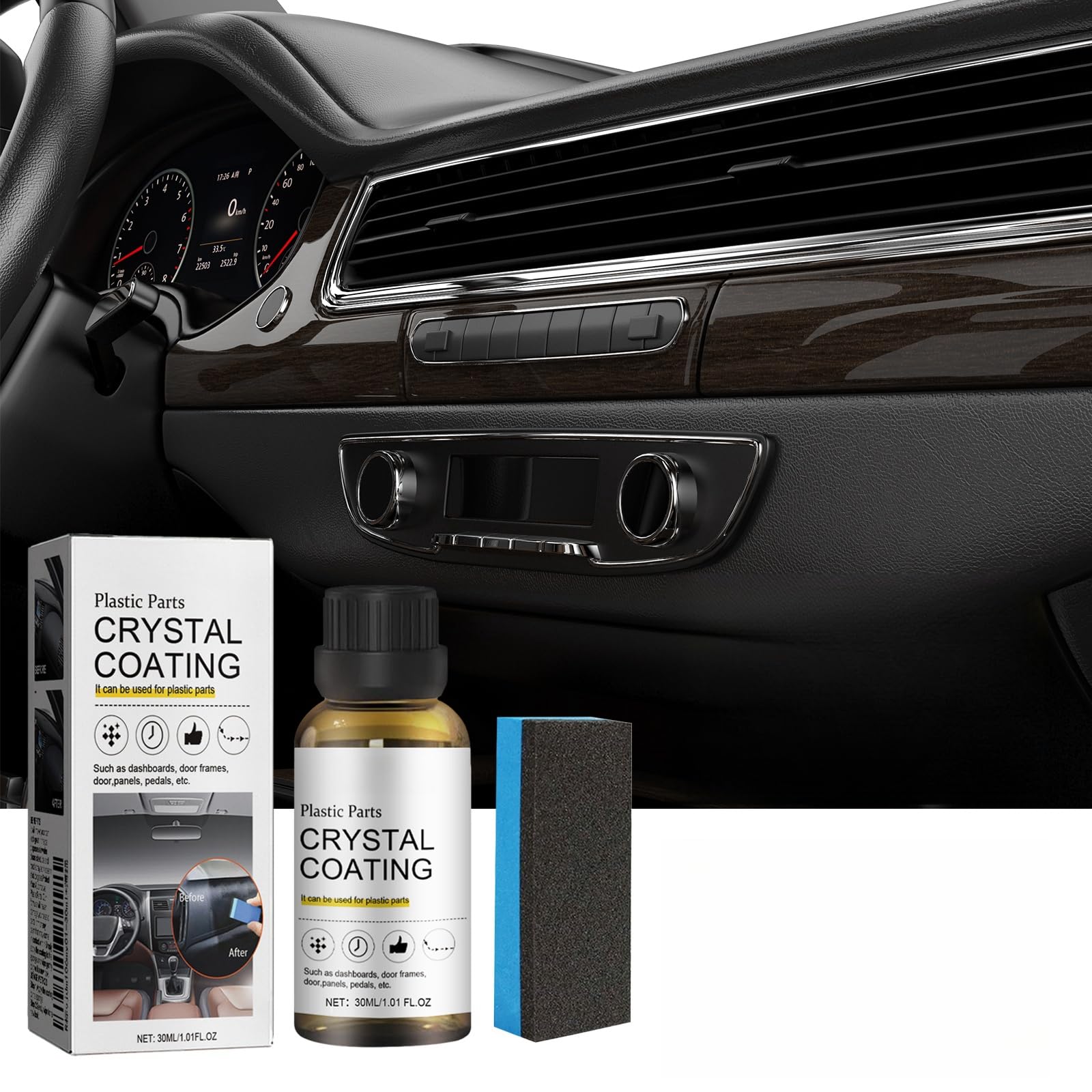NOVOLANCar Plastic Interior Refurbishing Coating 30ml Plastic Restoration & Coating, Complete Interior Care, Dust & Stain Resistance, Glossy and Lustrous Finish, Crystal Clear Coating, Long-lasting