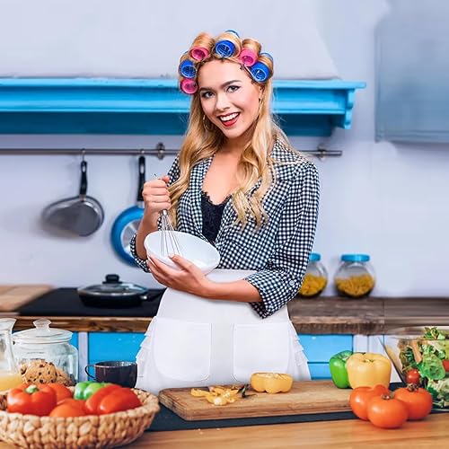 Miniatura 7 de Delantal de cintura para mujer con 2 bolsillos, medio delantal blanco para mujer, delantal de camarera para cocina, restaurante, bistró, cafetería