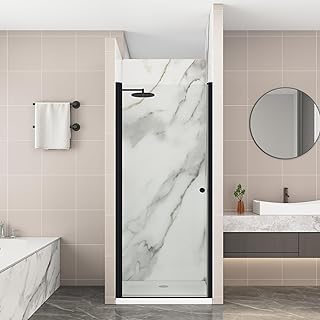 Pivot Shower Door,30-32" W x 72" H Frameless Shower Door, 1/4" (6 mm) in Thick Clear Tempered Glass, Matte Black Finish, Reversible Glass Shower Door