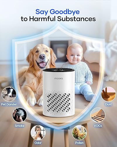 Miniatura 6 de Purificadores de aire para dormitorio y hogar, purificador de aire MOOKA HEPA para mascotas del hogar con esponja de fragancia para humo, polvo,