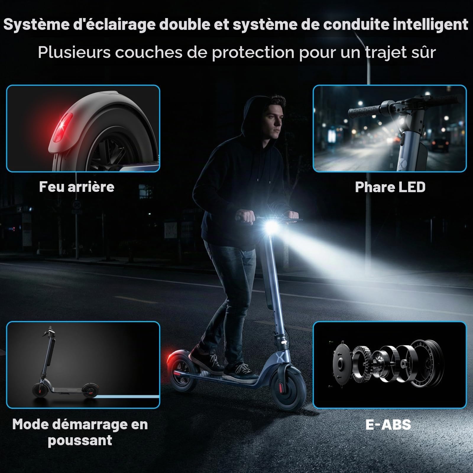 HX X8 Trotinette Electrique Adulte avec Batterie Amovible, Moteur 500W, 25km/h, Autonomie 45 KM, Trottinette Électrique Pliable, Double Frein, Écran LCD,3 Modes de Vitesse,Déplacements Quotidiens