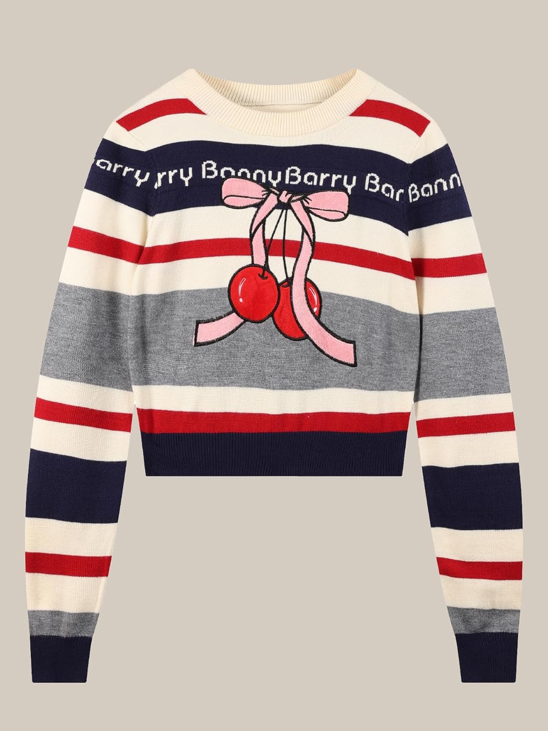 Girl Pullover Sweaters Winter Knit Clothing Cherry Embroidery Pattern Striped Crewneck Top Kid Clothes - Image 6