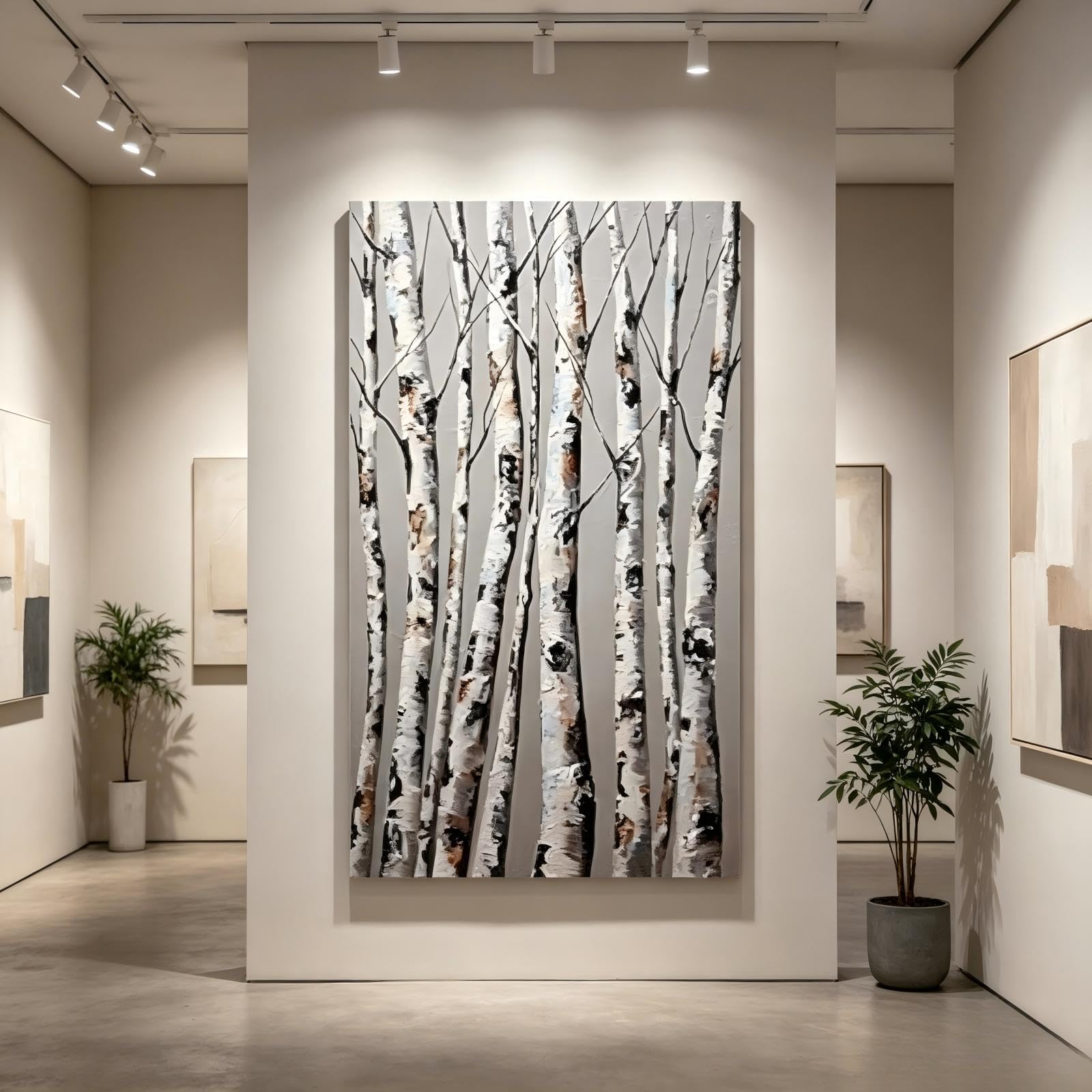 YIdhDCgj Birch Tree Canvas Wall Art, Neutral Tone Forest Print, Minimalist Nature Artwork for Living Room Decor(65x125cm/Frameless)