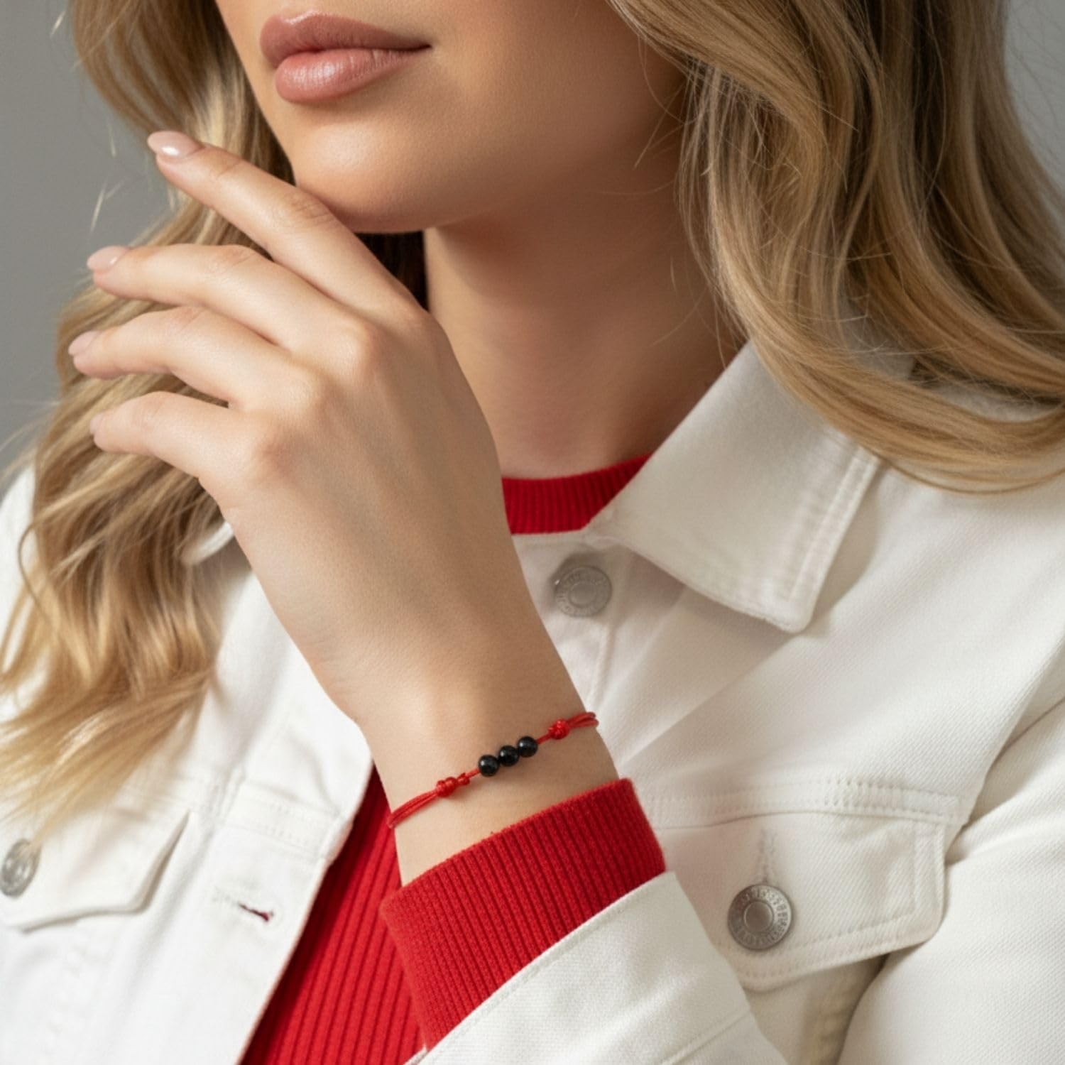 Luck Strings Black Tourmaline Protection & Good Luck Amulet Waterproof Red String Adjustable Bracelet