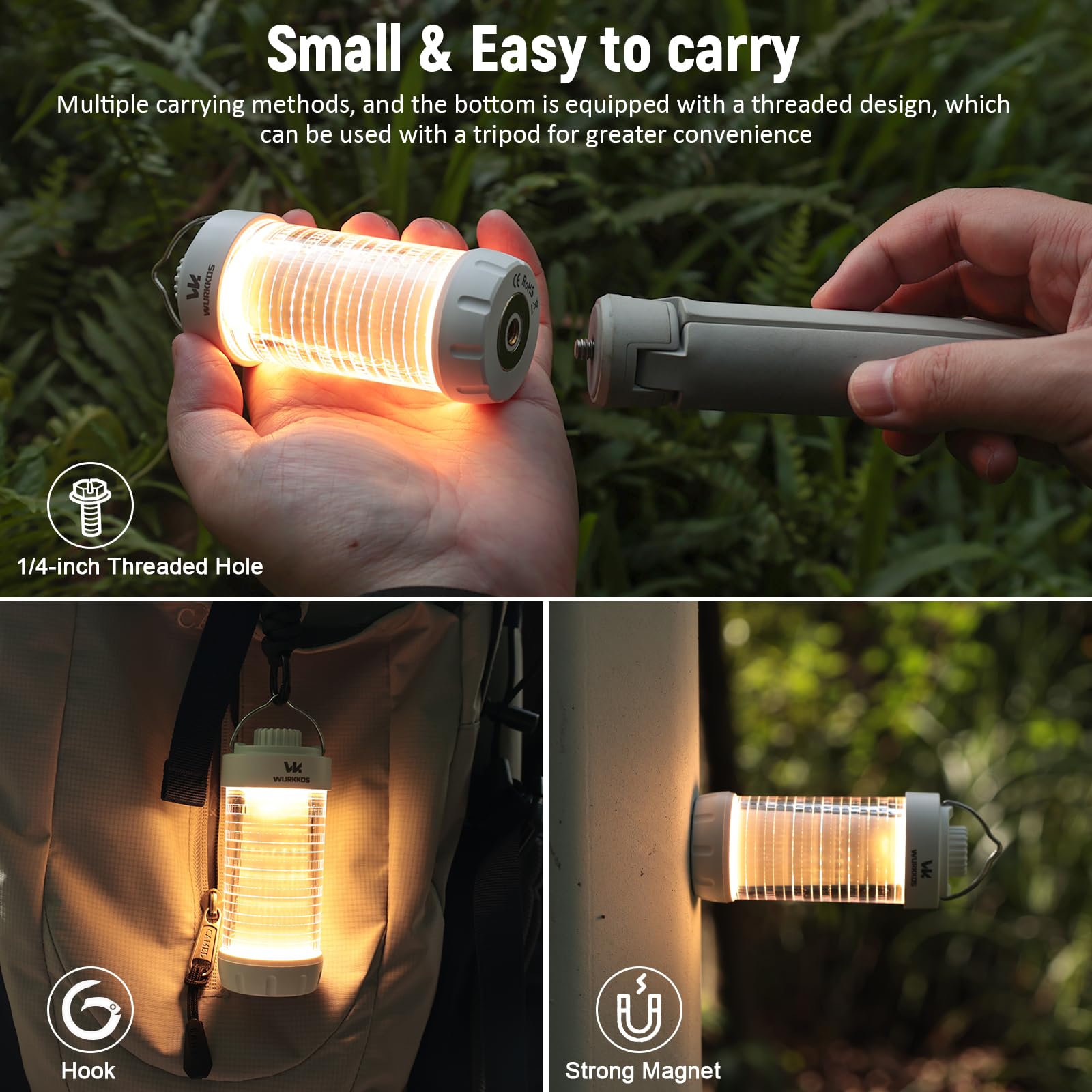 Wurkkos CL01 - Linterna de camping recargable, 550 lm, impermeable, con base magnética, hasta 300 horas de funcionamiento, linterna portátil con luz RGB, luz de campamento de emergencia para huracán
