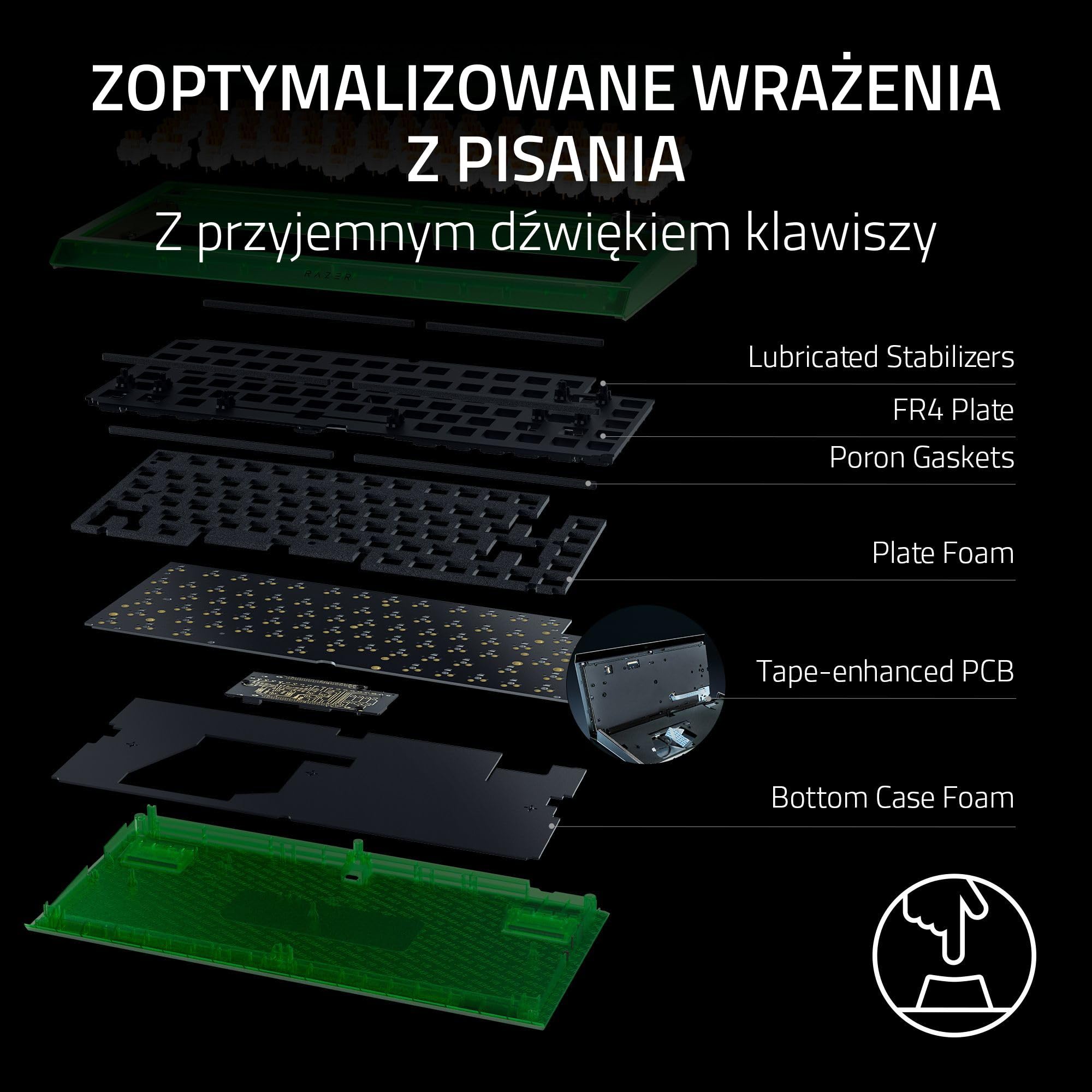 Razer BlackWidow V4 75% Phantom Green Edition - mechanicznej klawiatury do gier z możliwością wymiany podczas pracy (przełączniki dotykowe, rolka multimedialna) Układ US | Phantom Green