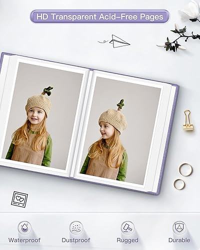 Vista 4 de popotop Álbum de fotos de 4 x 6 – 100 fotos libros con 100 bolsillos verticales, álbumes de cubierta de lino para familia, boda, aniversario, fotos