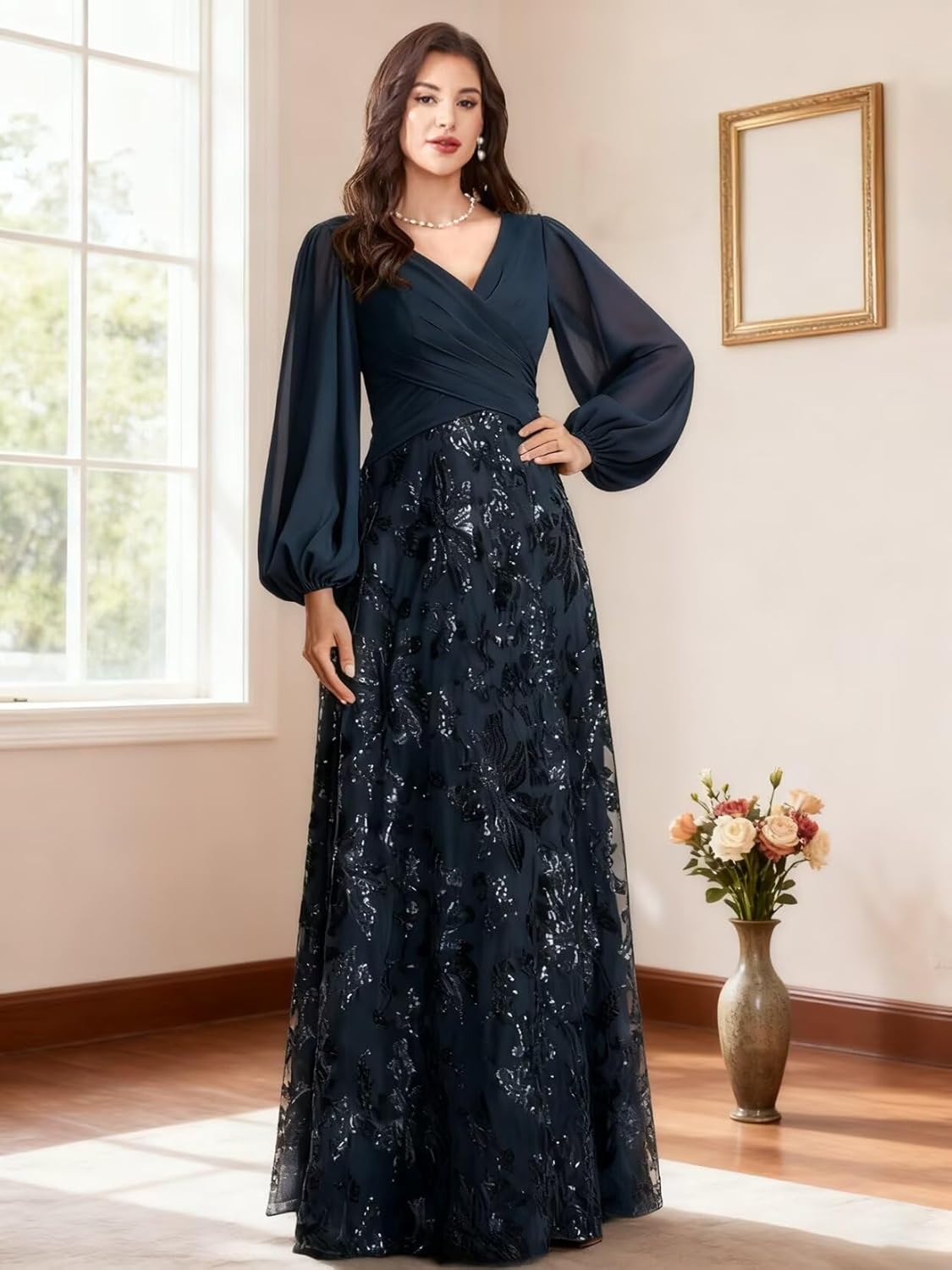 Laces Applique Mother of The Bride Dresses V Neck Chiffon Grandmother of The Groom Dress - Image 5