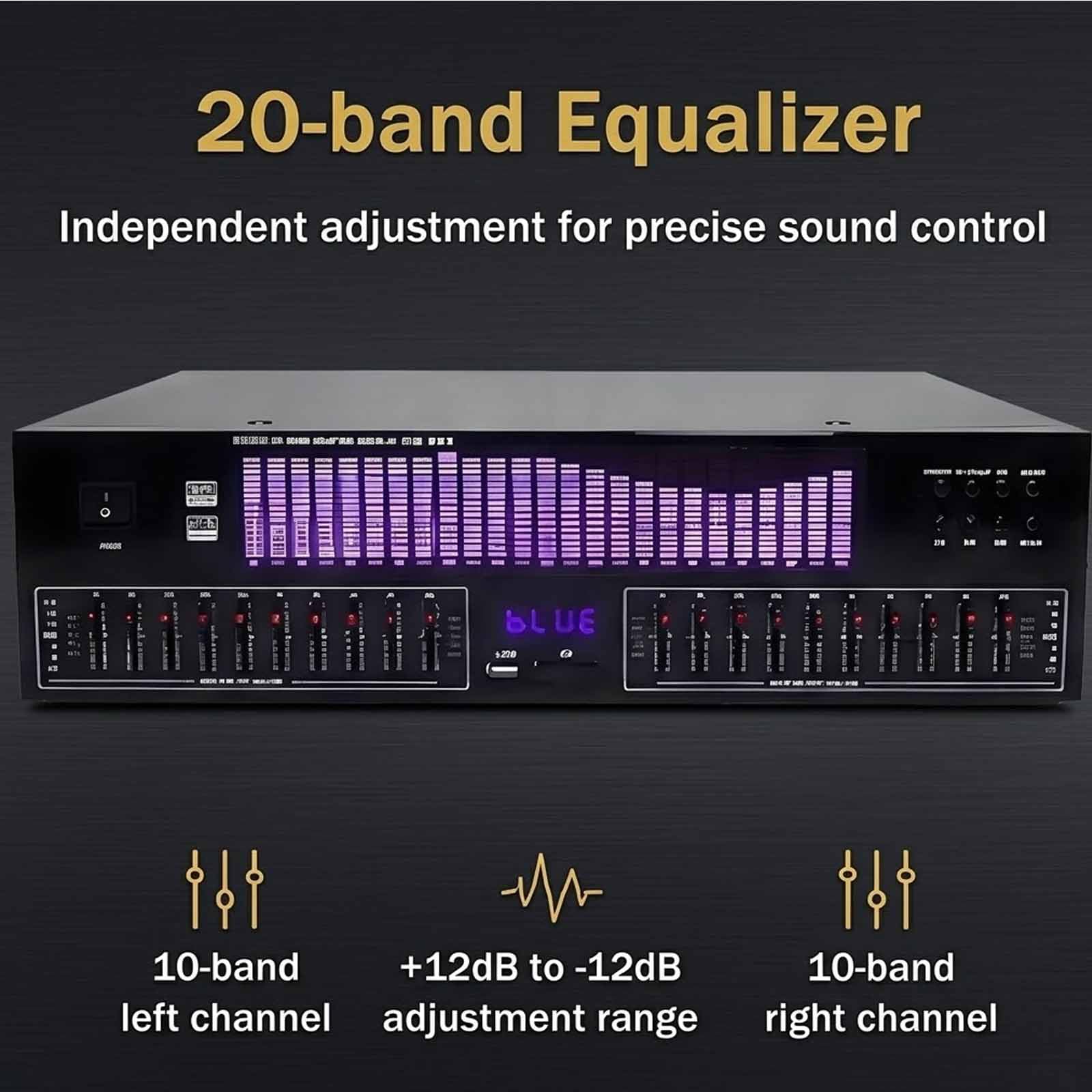 MObyat Ecualizador Digital De 20 Bandas, Ecualizador Gráfico Hi-fi con Control Remoto, Pantalla Led De Espectro, 15 Estilos Dinámicos, para Estudio, Audio Doméstico, Estudio De Grabación.