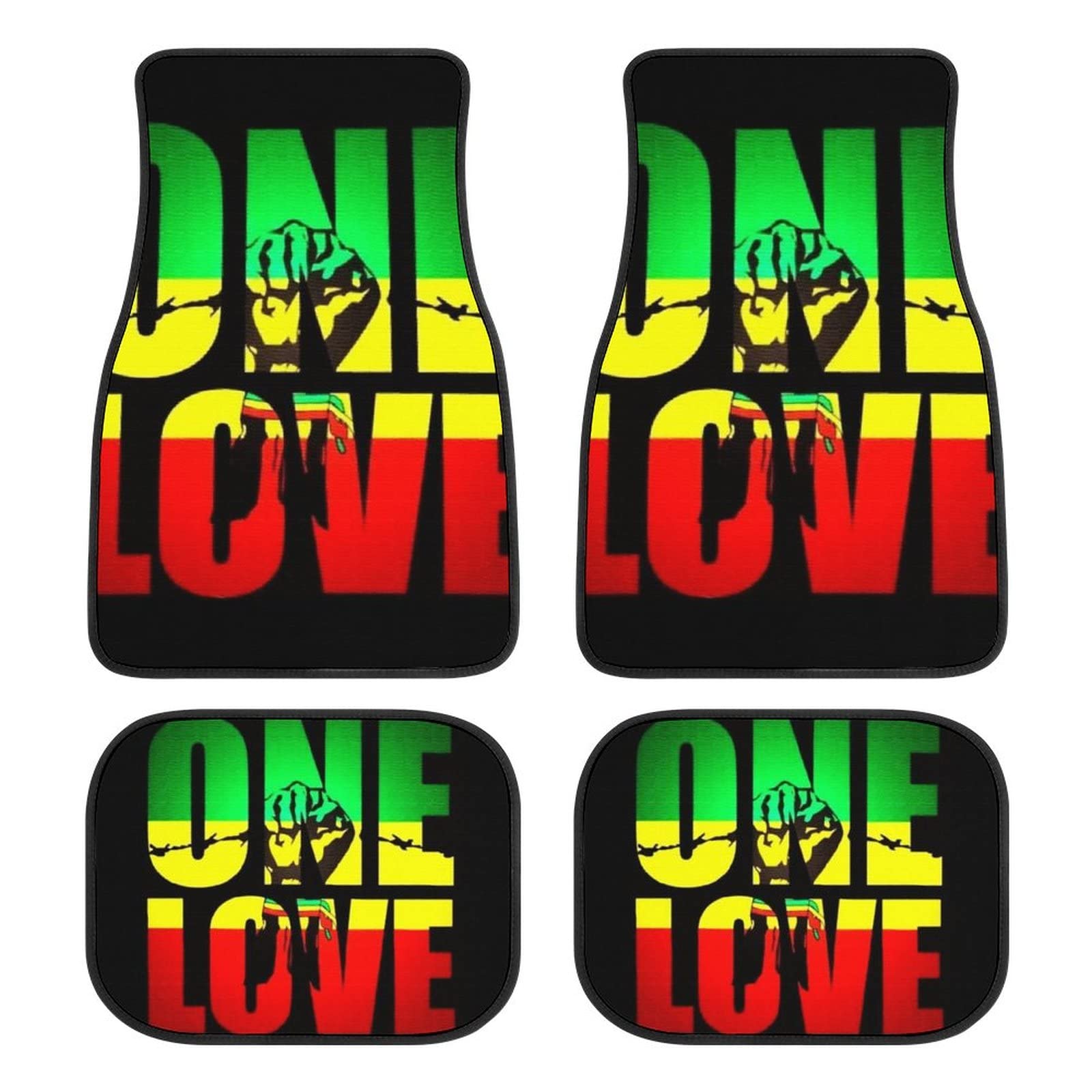 4Pcs Auto Car Floor Mat Reggae Rasta One Love Green Yellow Red Vehicle Front Rear Carpets Mat,Universal Fit Car Floor Carpet Rugs for Car SUV Truck Van Non-Slip Car Accessories Decor One Size