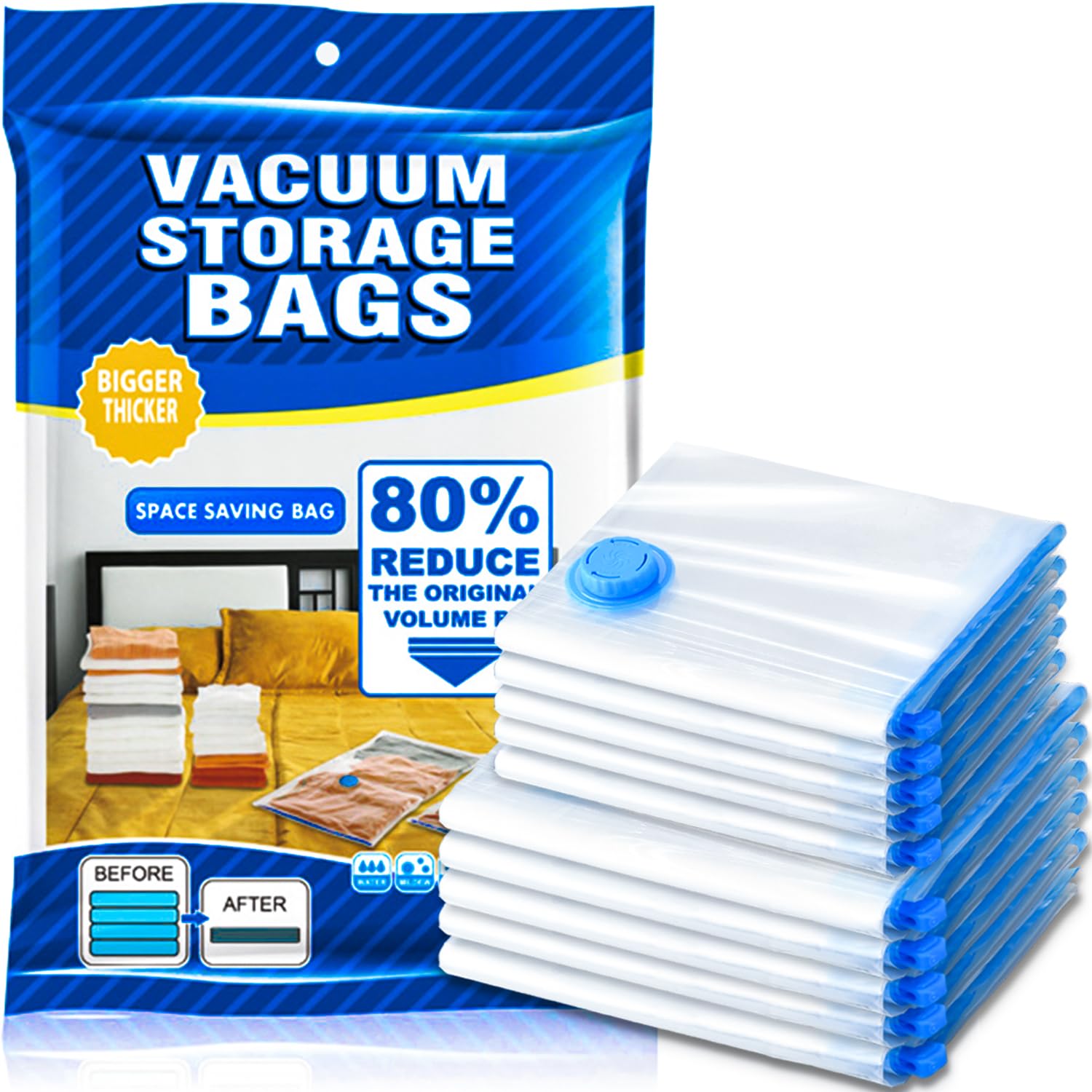 SZO 10 Pack Vacuum Storage Bags (5 Large/5 Medium),Durable & Reusable Storage Bags,Vacuum Seal Bags For Clothing Travel, Space Saver Bags For Luggage,