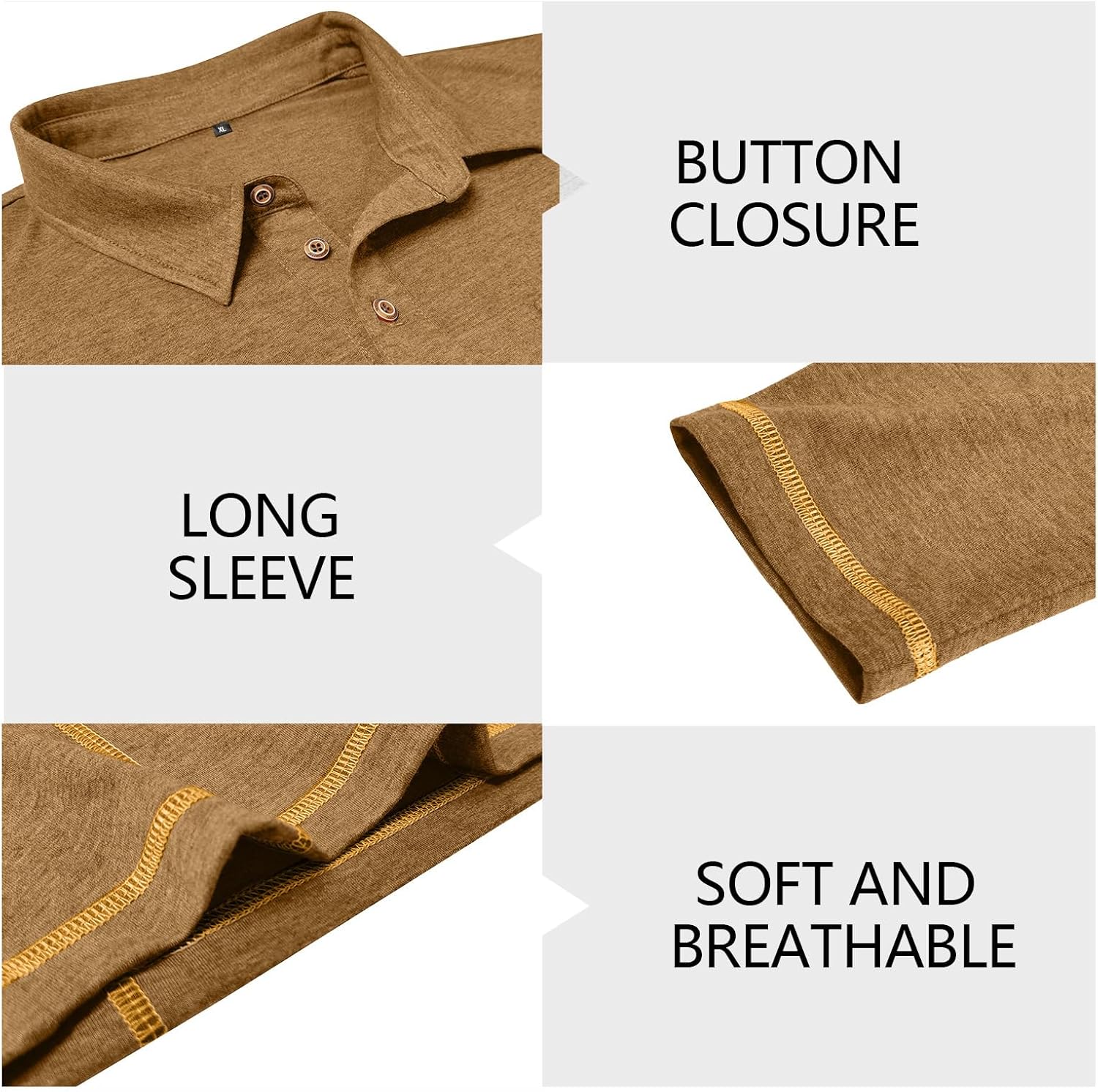 Mens Athletic Polo Shirt Lightweight Long Sleeve Button Collar Shirts with Pocket - Image 6