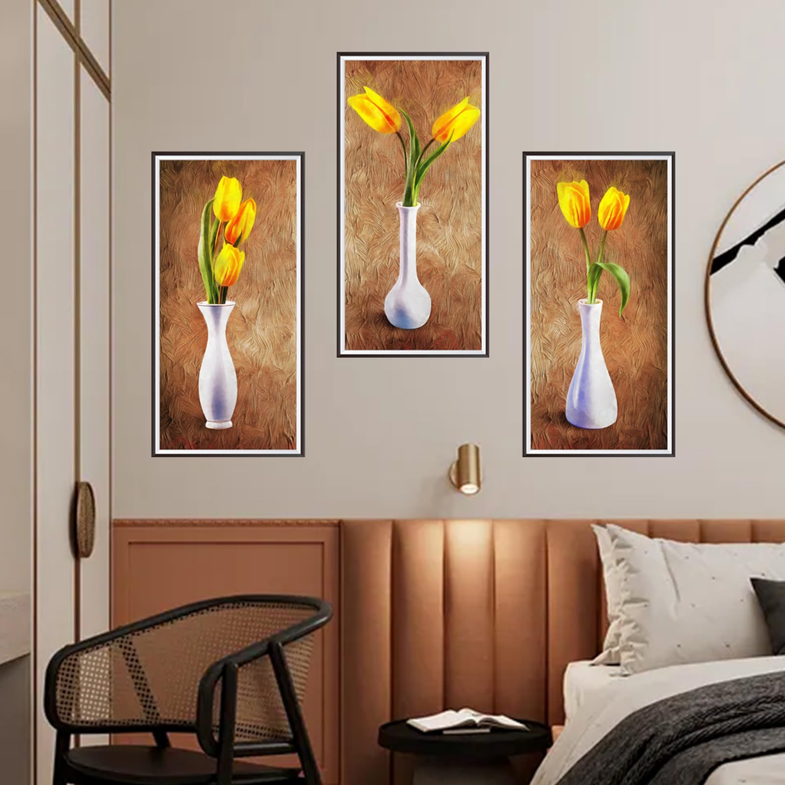 3 sztuki tatuaży ścienne do salonu, wazony 3D, naklejki do ścian, wazon, tulipany, zielone rośliny, dekoracja ścienna (30 x 60 cm)