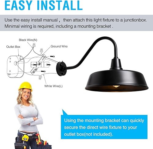 Miniatura 9 de 3 luces de granero de cuello de cisne de 21 pulgadas para exteriores, lámpara de pared exterior de granja para casa, sensor de atardecer a amanecer,