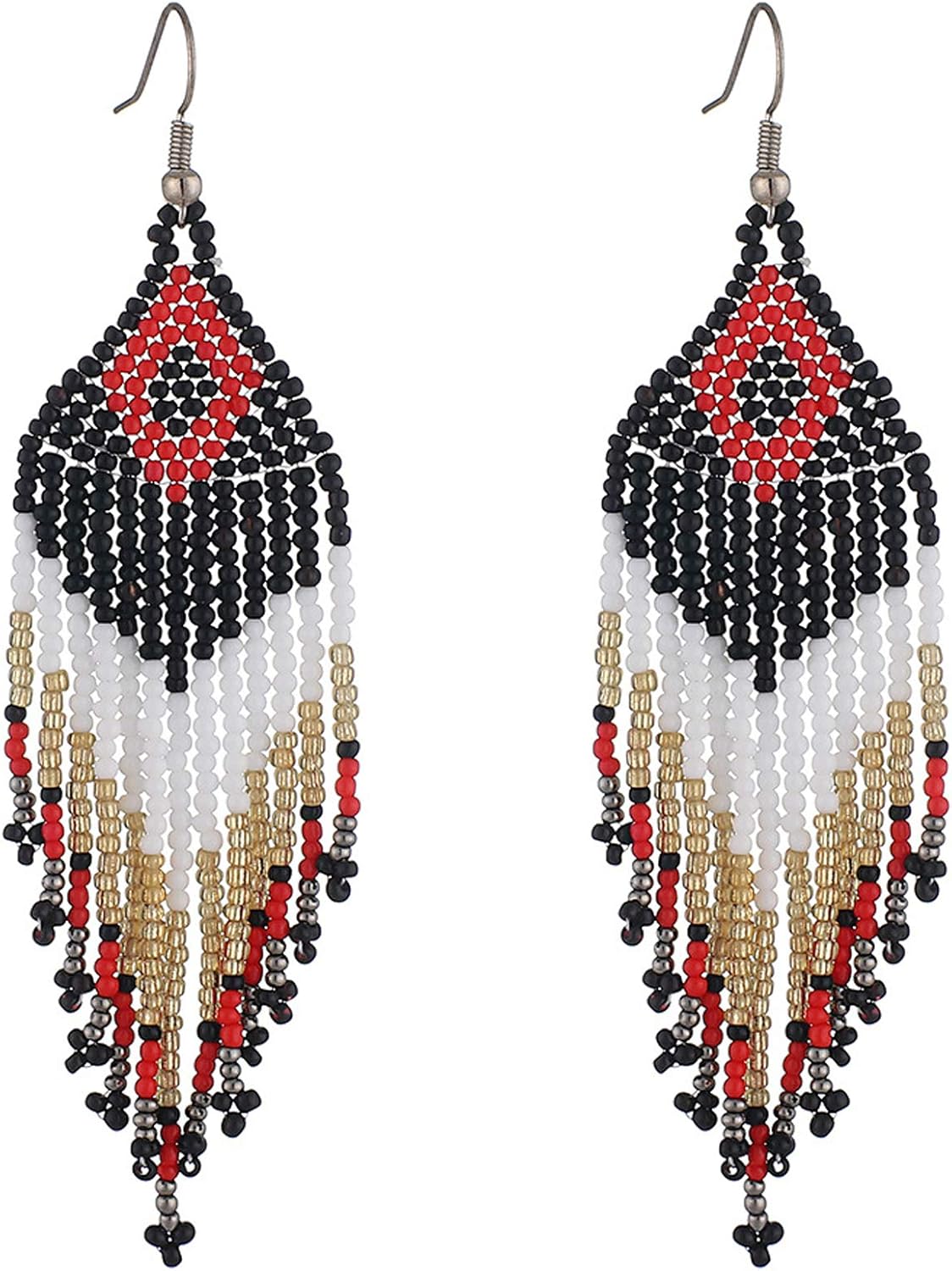 Handmade Long Bohemian Statement Native Seed Beaded Big Exaggerate Fringe Drop Dangle Tassel Penadnt Earrings Friendship Festival Jewelry for Women