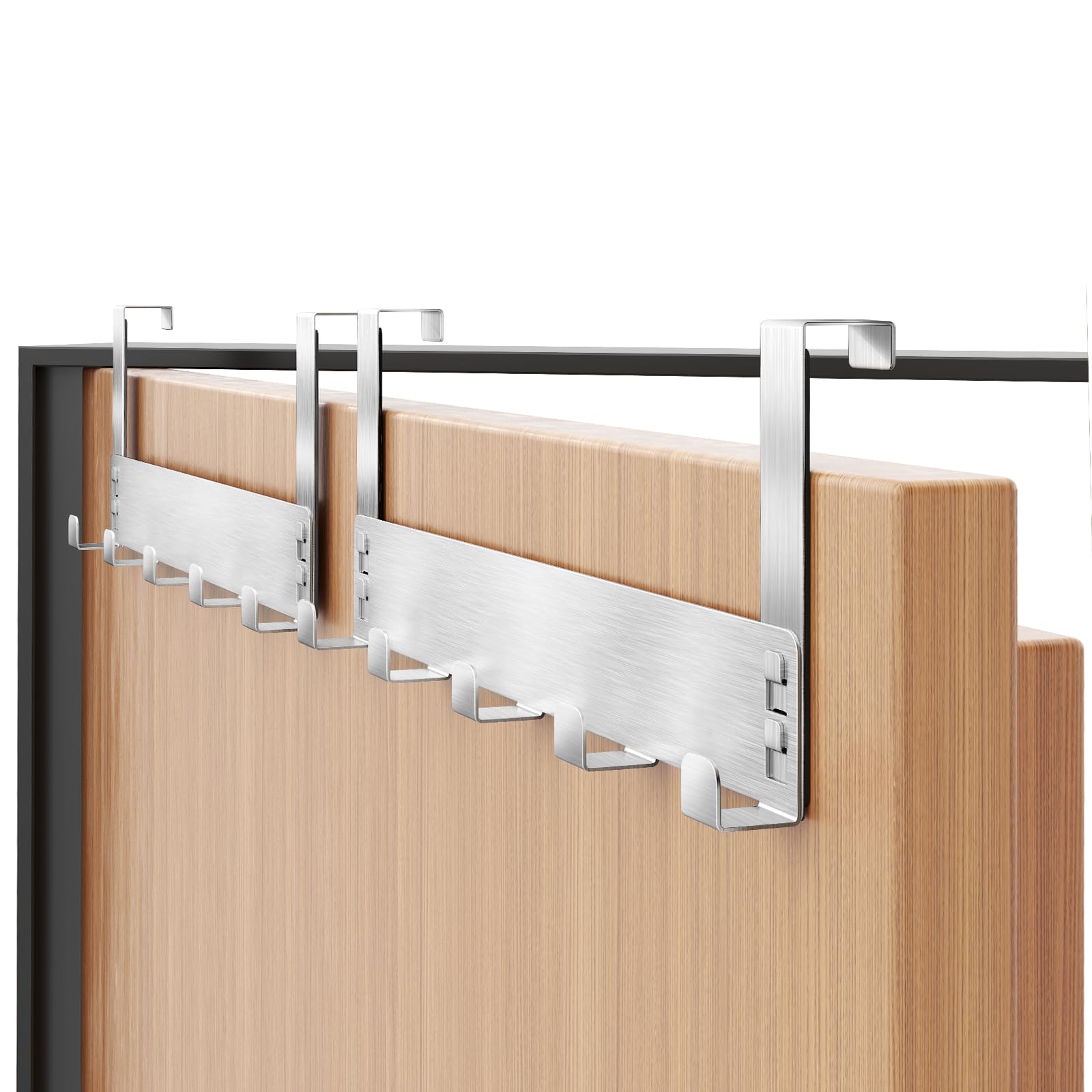 Gypie Türhaken zum Einhängen, 2 Stück Stabile Türgarderobe zum Einhängen mit 5 Haken, Metall Gebürstetes Nickel Tür Kleiderhaken, Platzsparende Flexible Türhakenleiste mit Anti-Rutsch für Badezimmer