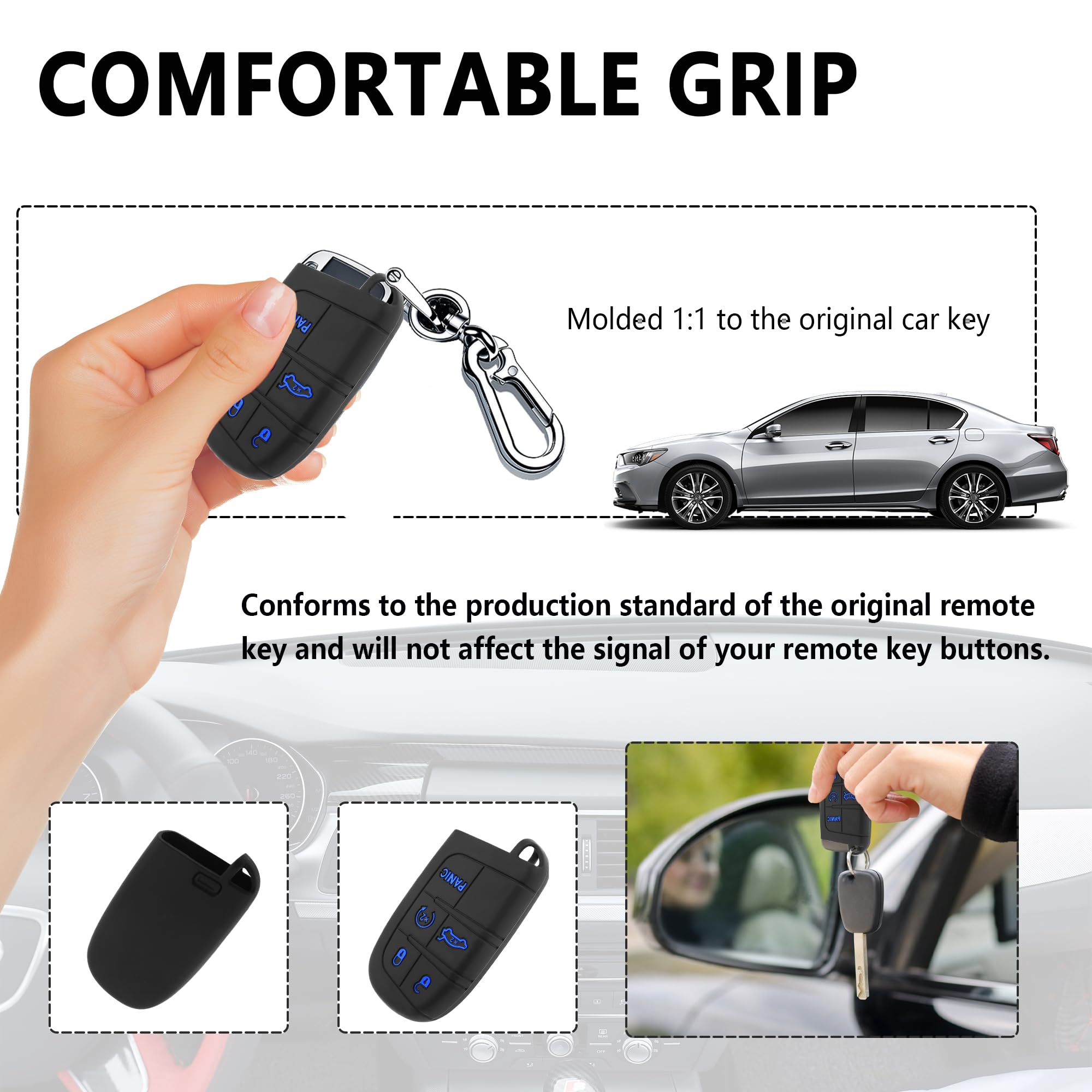 5 Buttons Car Key Fob Cover Key Fob Case Car Accessories Compatible with Jeep Dodge Chrysler Blue — view 4