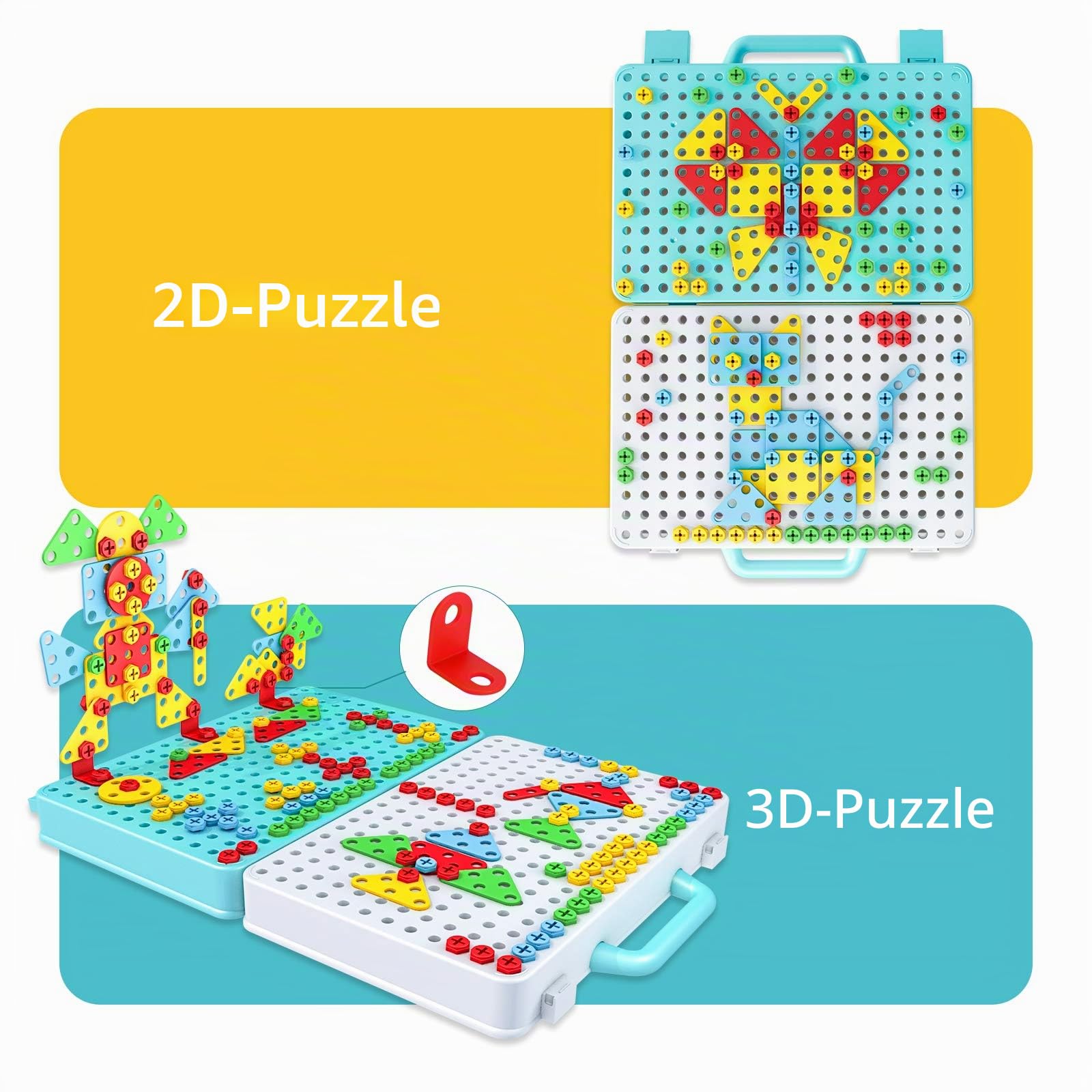 Beinhome 316 ST Mosaik Steckspiel Montessori Spielzeug 3D Puzzle mit Bohrmaschine, Schrauben, Kreatives Spielzeug Kinder ab 3 4 5 Jahre als Pädagogisches Kinderspielzeug Lernspielzeug