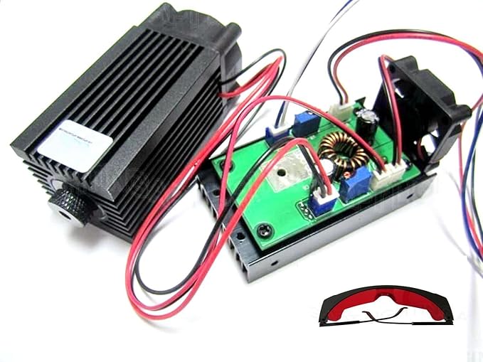 Focusable de alta potencia 2W 450nm Blue Laser Dot Module con TTL 12V de madera de entrada tallado + gafas