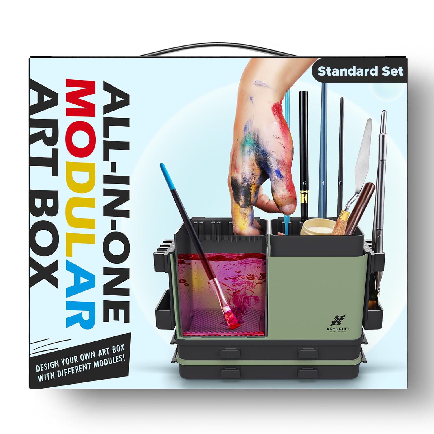 Stazione di Pittura Modulare Portatile All-in-One con Pulitore e Supporti per Pennelli, Vassoio per Palette di Pittura Umida con Coperchio per Pittura Miniatura e Vernici Acriliche (Set