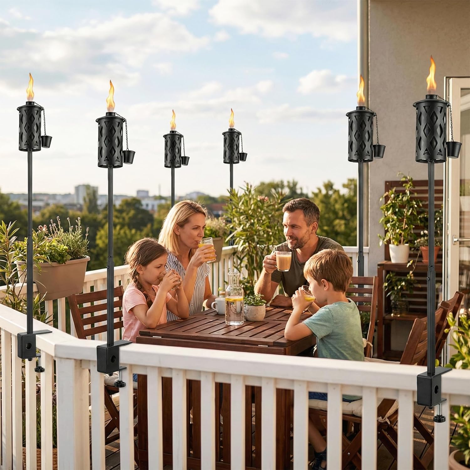 6 Pack Garden Torch with Universal Clamp, 16 Oz Citronella Torches, Metal Adjustable Light Torches for Any Porch, Yard, Pathway, Backyard, Fence