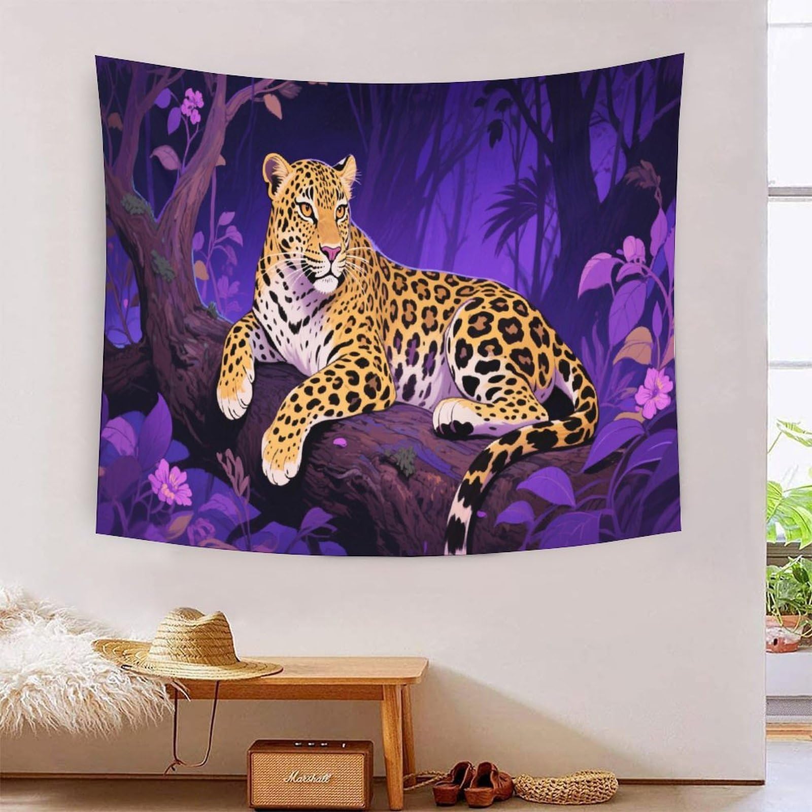 DFENILROP Tapestry 3D Printed Leopard in Forest, Soft Polyester High-Definition Artistic Animal Blanket, Multi-Purpose Wall Decor for Study & Office, Unique Gift 130cmx150cm
