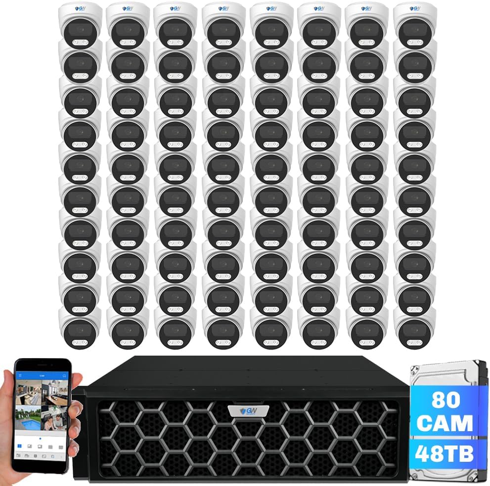 GW Security 128 Channel 12MP NVR 4K Security Camera System with 80 x 8MP PoE Spotlight Color Night Vision Outdoor/Indoor Microphone Dome Cameras, Smart AI Human/Vehicle Detection, 48TB HDD