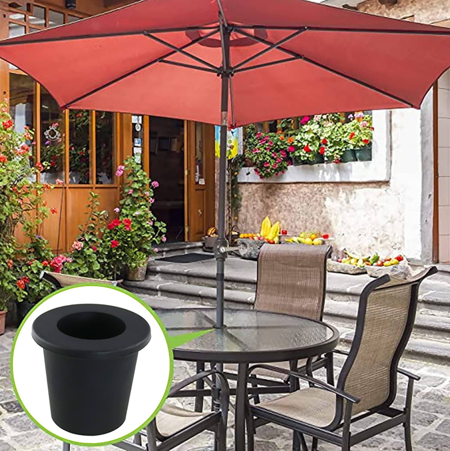 Adattatore Per Ombrellone Da Tavolo - 2 Cunei Conici In Silicone Nero Per Stabilizzare Aste Da 1,5" Su Fori Da 2" A 2,6"