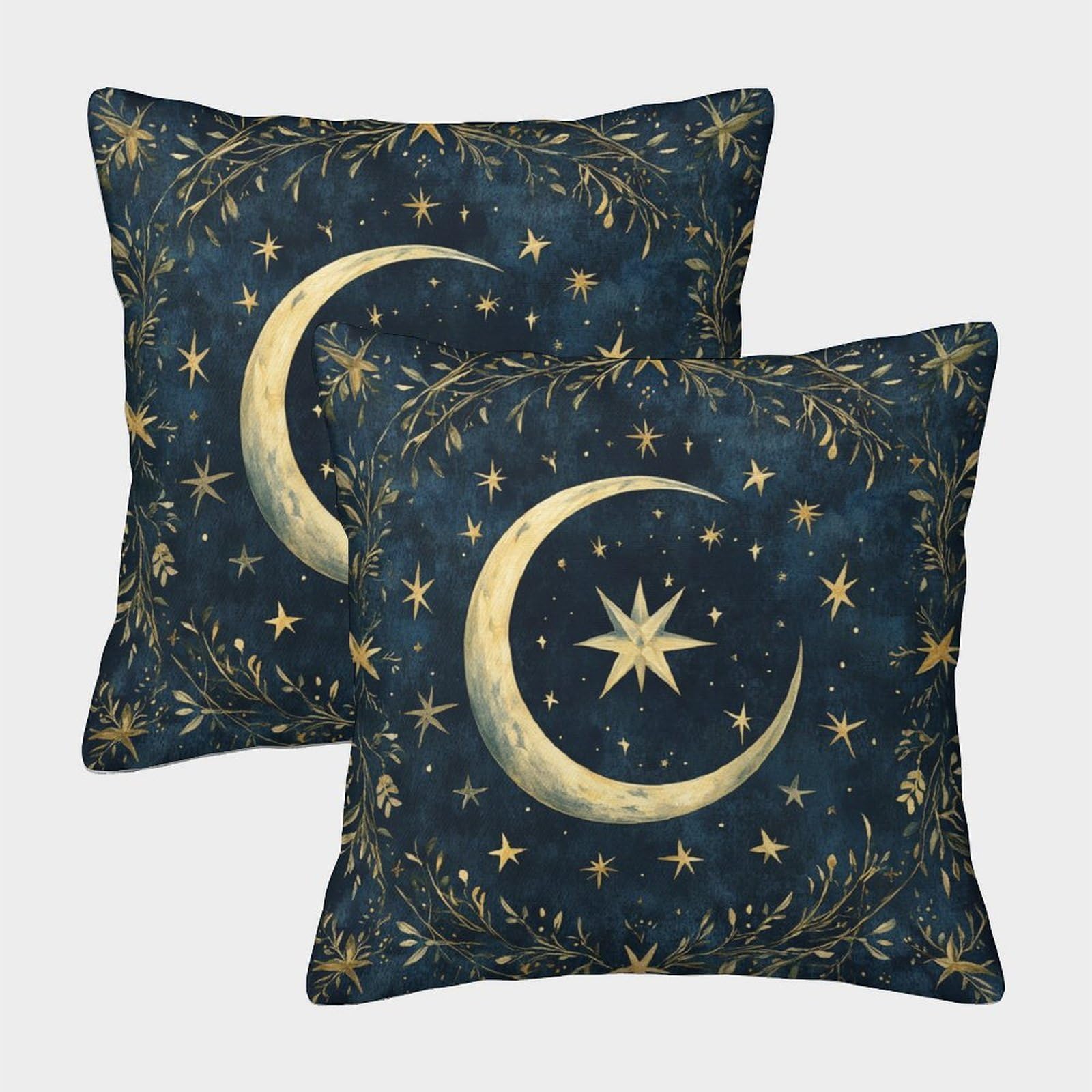 kaiyun 2 Pack Moon And Stars,Tarot Pad Art Pillow Case 45x45cm 3D Printing Cushion Cover,home Decoration Sofa Cushion