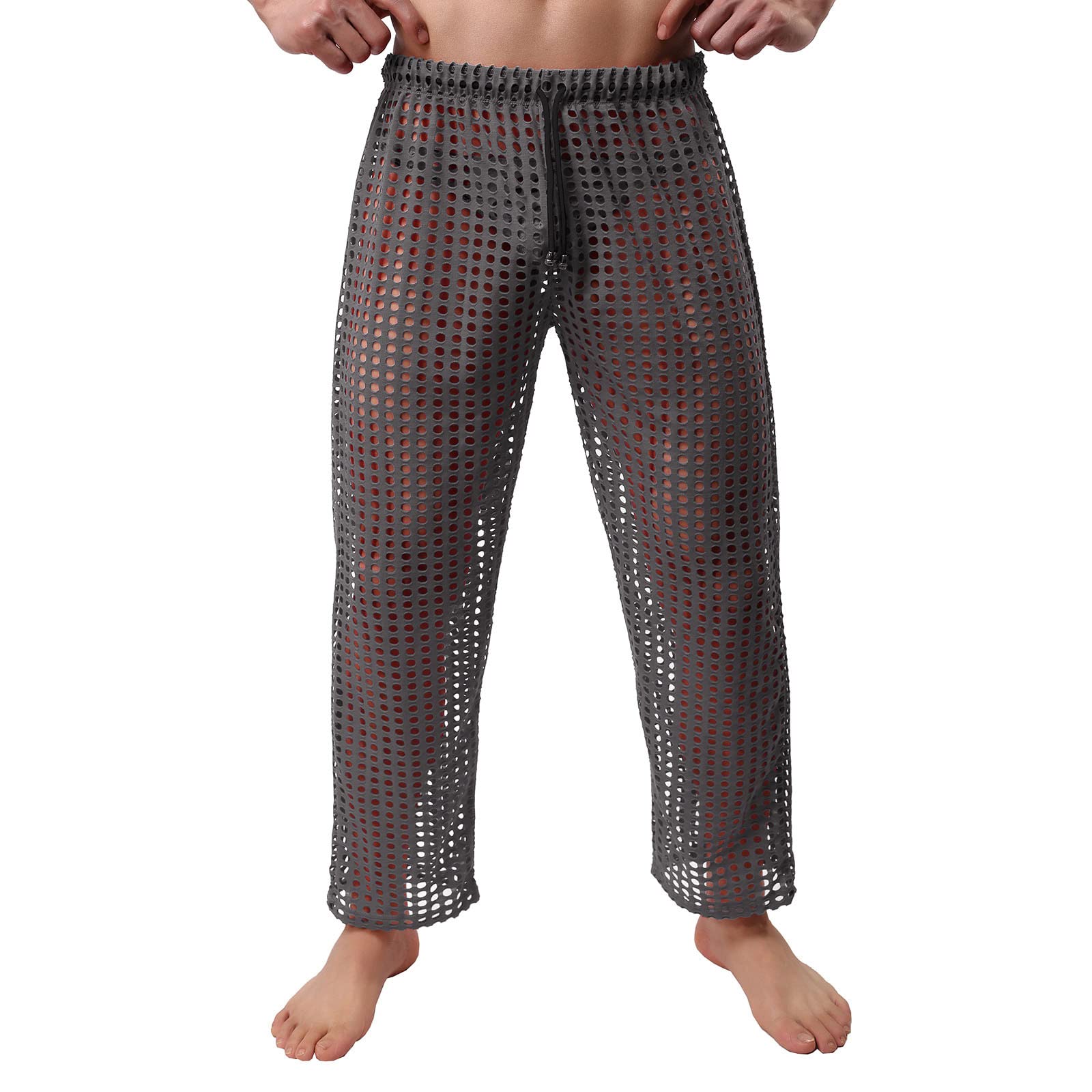 Fishnet Pantalon sexy en résille pour homme - En maille transparente - Extensible - Coupe droite - Transparent - Respirant - Lingerie érotique - Pour fête, club, jeu de rôle