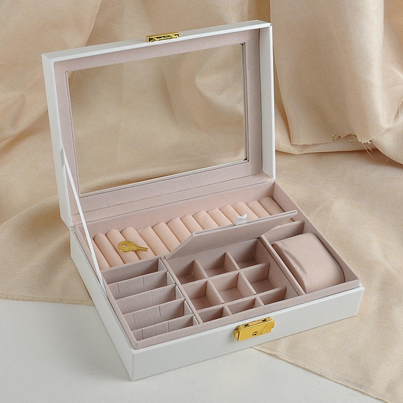 Amazon｜ジュエリーディスプレイケース 黒 PUレザー製 23x17x6cm 透明