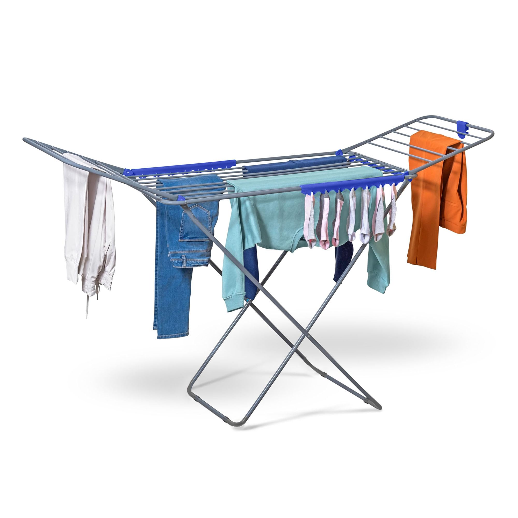 CUQOO Premium Foldable Clothes Airer – Heavy Duty Stainless Steel Indoor & Outdoor Drying Rack with 22 Bars, Winged Laundry Clothes Horse for Washing, Large Folding Laundry Dryer Stand