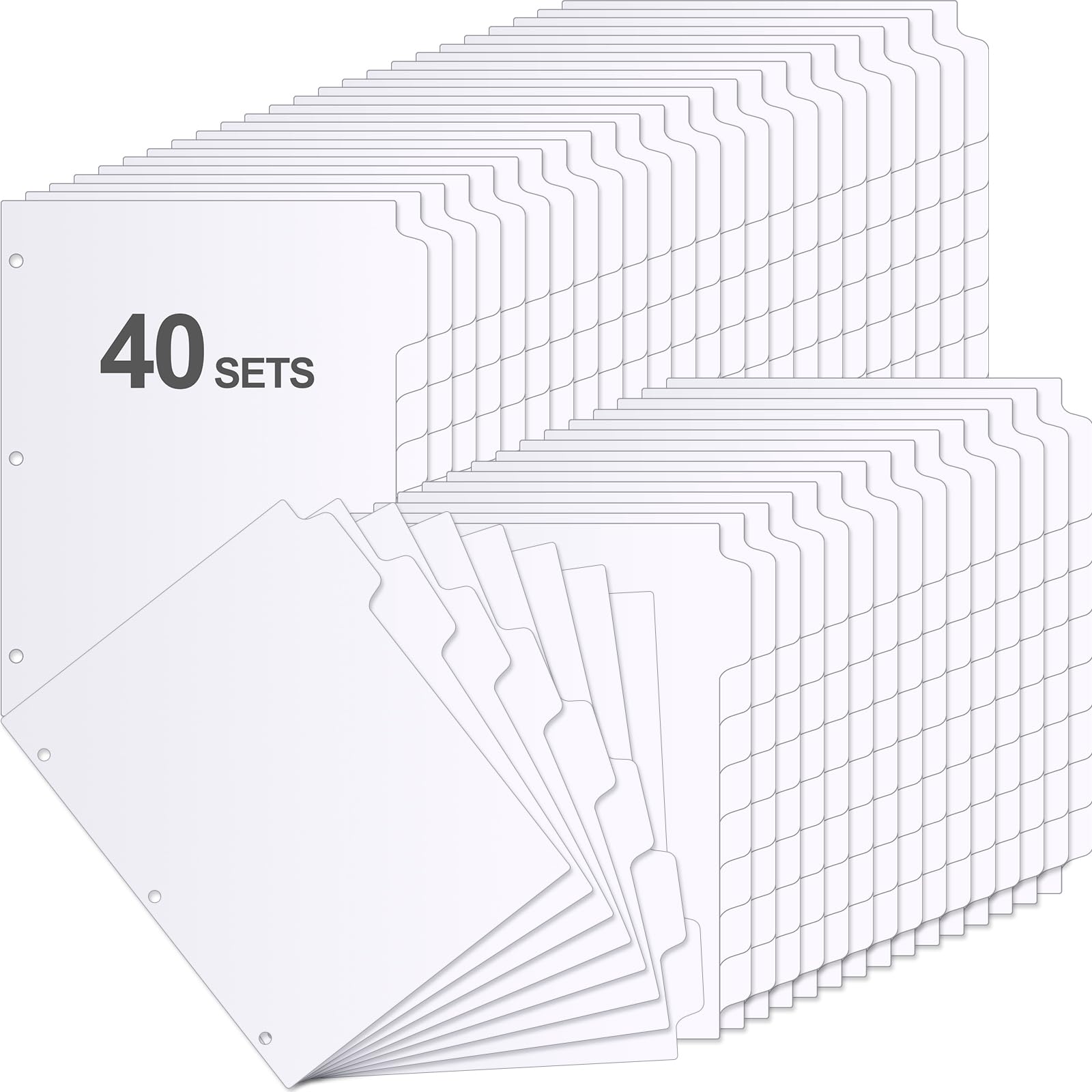 Fulmoon 320 Pieces 3 Ring Binder Dividers with Tabs 40 Sets 8 Tab Dividers for 3 Ring Binders Letter Size 3 Hole(White)