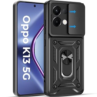 A rtistque Armor Bumper Back Case Cover for Oppo K13 5G | Stylish Ring Holder & Inbuilt Stand | Sliding Camera Cover | Shockproof TPU Protective Design | Oppo K13 Back Cover - Black