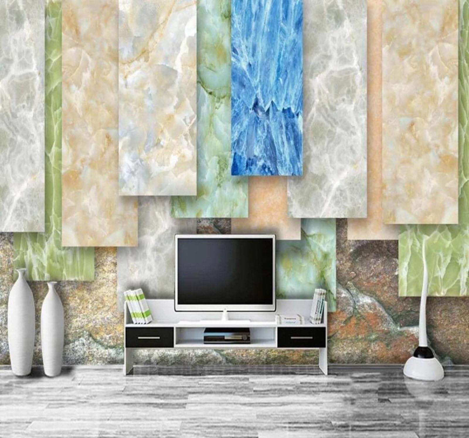 Tzxztt 350Cm×256Cm(B×H) Three Dimensional Minimalist Fresh Marble Texture Modern 3D Wallpaper Premium Textured Silk Neutral Tones Material Ideal For Living Room Bedroom-350Cm×256Cm