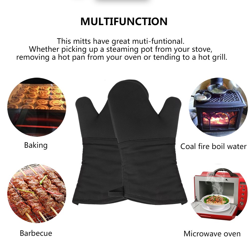 Magician hitzebeständig Handschuhe – Professionelle Baumwolle Futter Topflappen Ofenhandschuhe für Küche Kochen Backen, bis zu 450 °F hitzebeständig, schwere Pflicht – 1 Paar, schwarz, Long-Black Küche, Haushalt & Wohnen