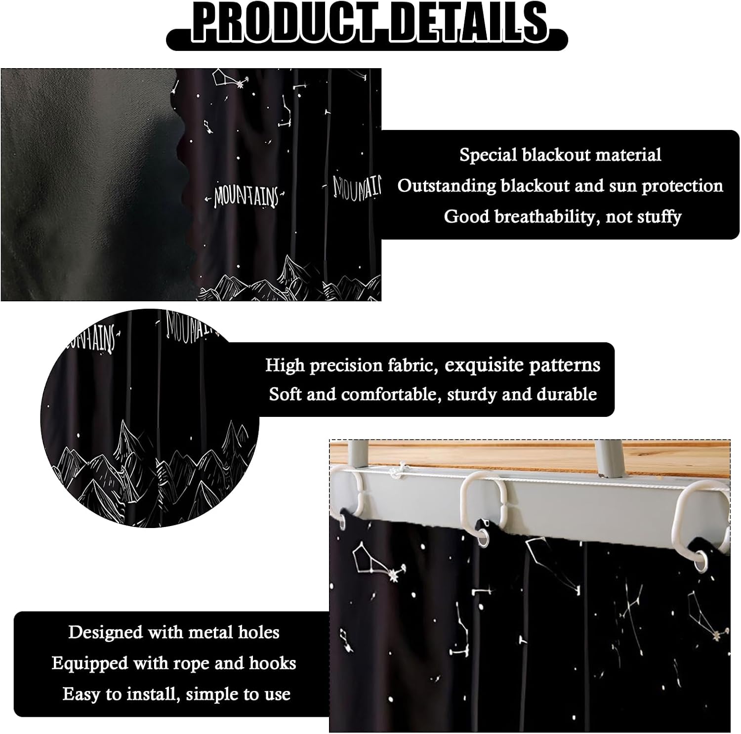 zhidiloveyou 2 Panels Blackout Bottom Bunk Bed Curtains Thickened Privacy Dorm Loft Canopy Bed Curtain (Mountain)