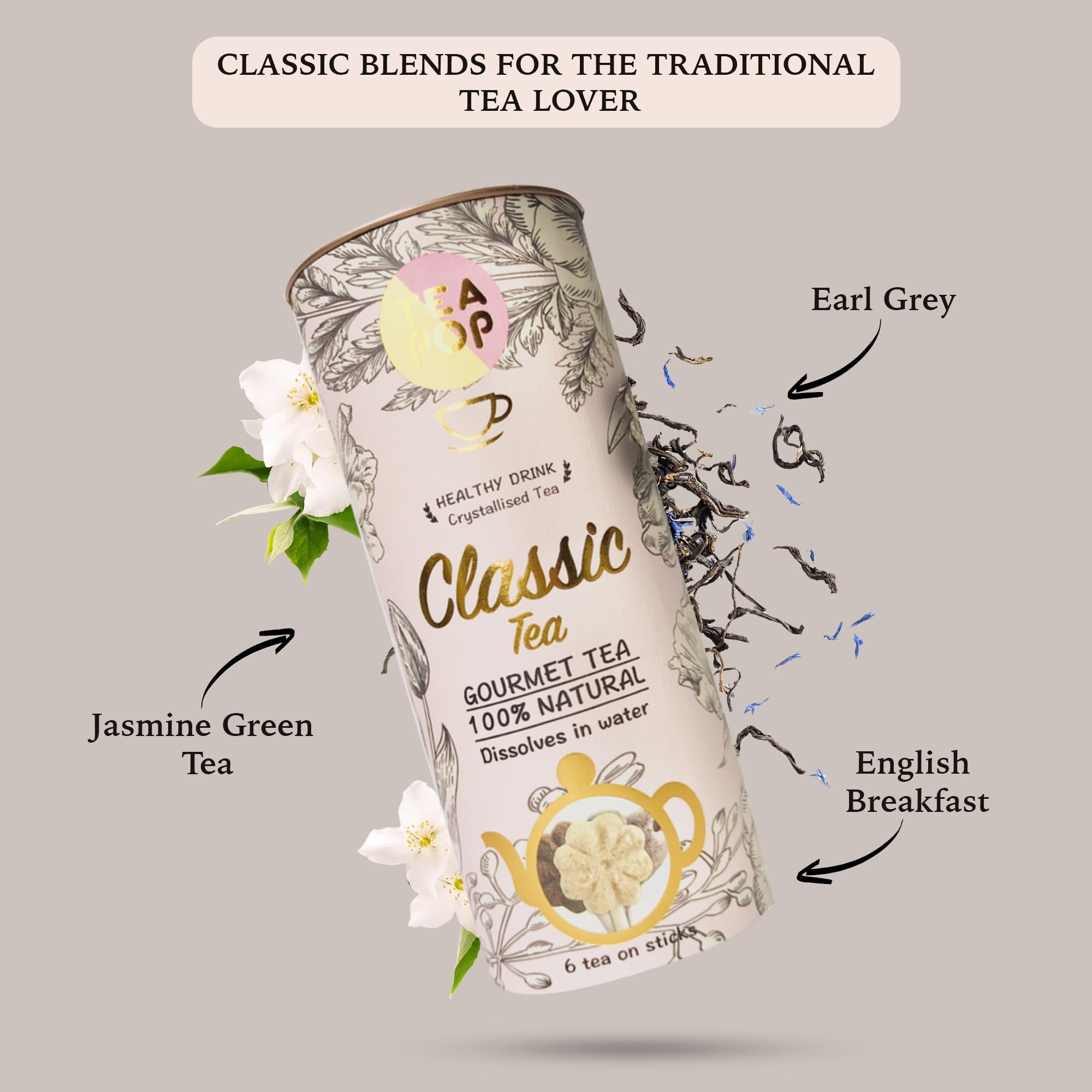 TEA On-A-Stick | boîte-cadeau assortie de délicieux thé gastronomique cristallisé dans un pop | fabriqué à partir de plan, de fruits et d'herbes | se dissout entièrement dans l'eau