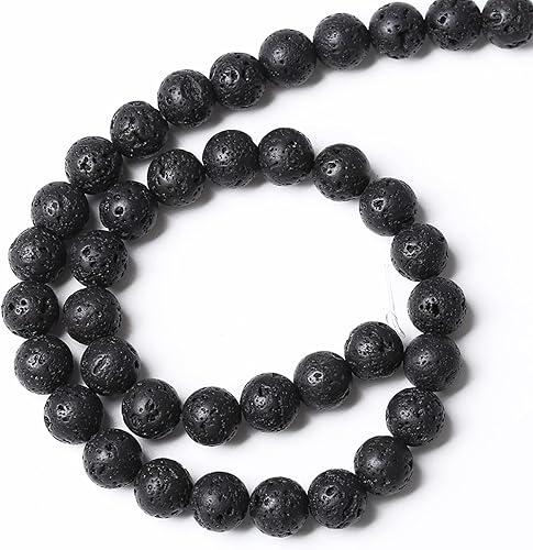 Miniatura 5 de 60 cuentas sueltas de piedra natural negra volcánica para chakras de lava volcánica, cuentas sueltas para hacer joyas y pulseras