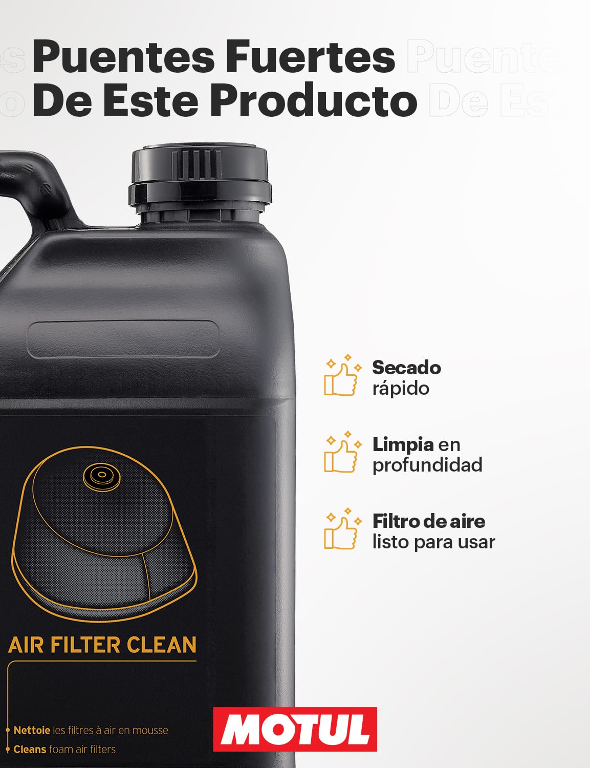 MOTUL - Limpiador para Filtros de Aire en Espuma - Compatible con Moto Cross, Enduro, Trial, Trail, Quads - Limpia en Profundidad - Secado Rápido - MC Care Air Filter Clean A1-5 L