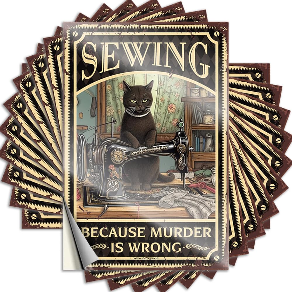 Aesthetic, Decal Funny Hat Quote Stickers, Fuzzy No Residue Decals for Luggage | Surf Party Favor Custom Cat Kitty Sewing Because Murderis Wrong(12X18CM)