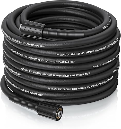 Miniatura 8 de Manguera de lavado a presión súper flexible resistente a las torceduras para evitar fugas, 50 pies, negro 1/4 pulgadas, hilos M22 3100 PSI Lavadora