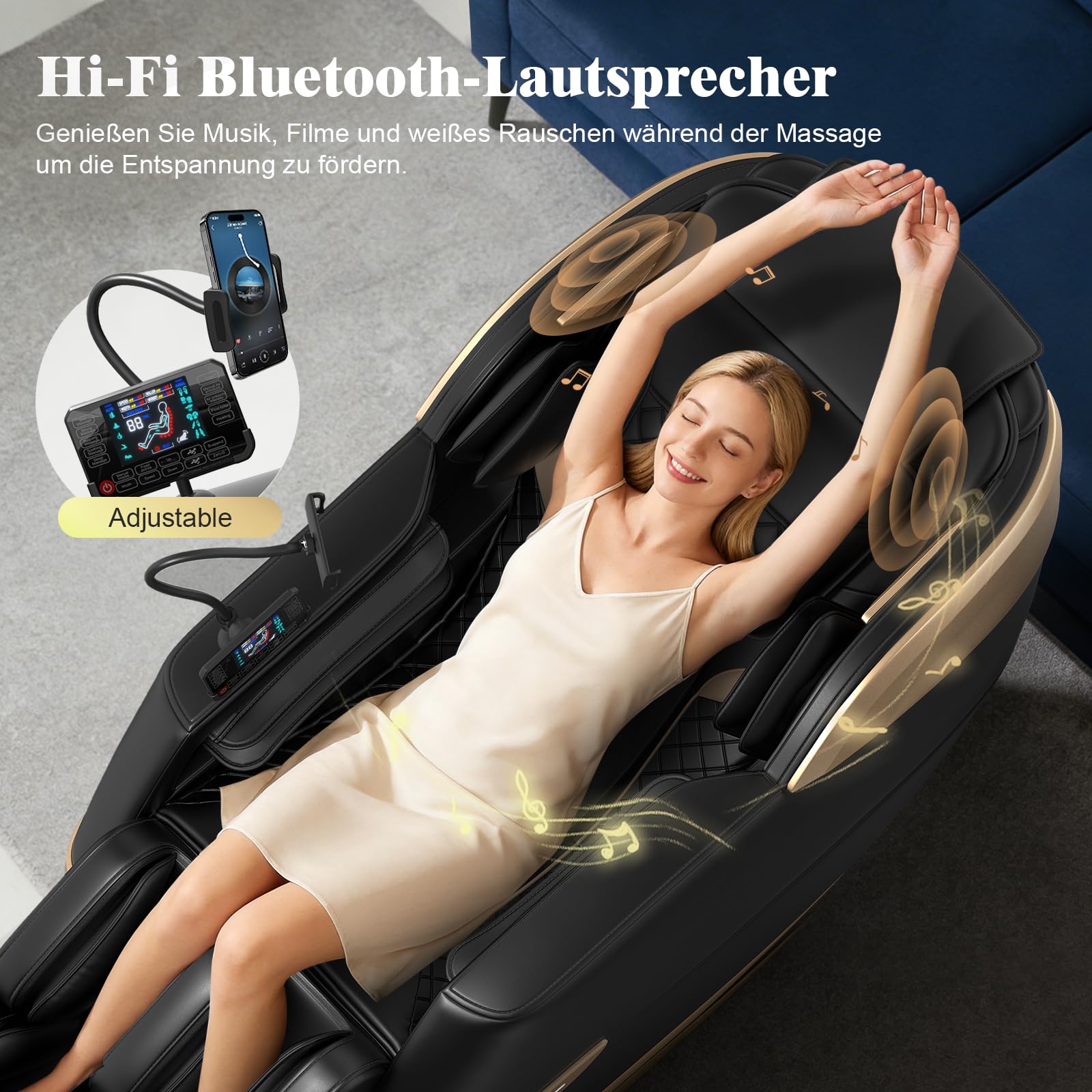 YONISEE 4D SL-Track Massagesessel Ganzkörpermassage mit Bein- und Taillenheizung, 8 Airbags, Fußrollenmassage, KI-Sprachsteuerung, Bluetooth-Lautsprecher, Zero Gravity