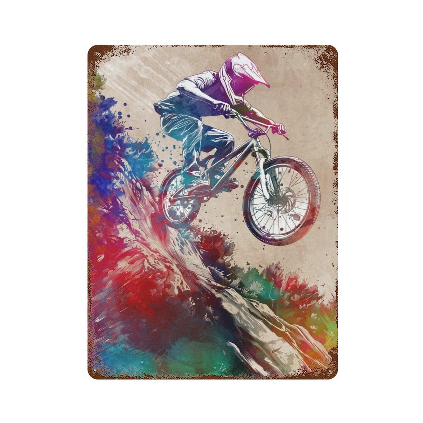 Mountain Biker Sport Decorative Tin Sign 15.7"x11.8", for Bistro, Counter And Cafe Decor, Retro Wall Decor