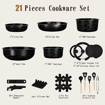 Umite Chef 21Pcs Pots and Pans Set Non Stick, Nonstick Ceramic Cookware Sets Detachable Handle, Non Toxic Healthy Induction Cookware, Kitchen Cooking Set, with Frying Pans Set, Dishwasher/Oven Safe