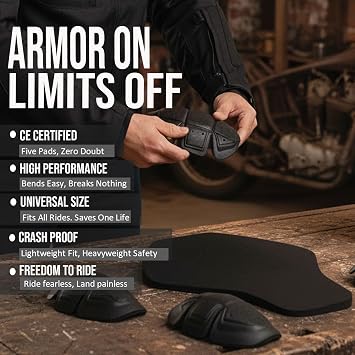 Jackets 4 Bikes Motorcycle Jacket Armor 5 PC CE Certified Level 1, Universal Fit, Shoulder Elbow Back 5PC Set Black