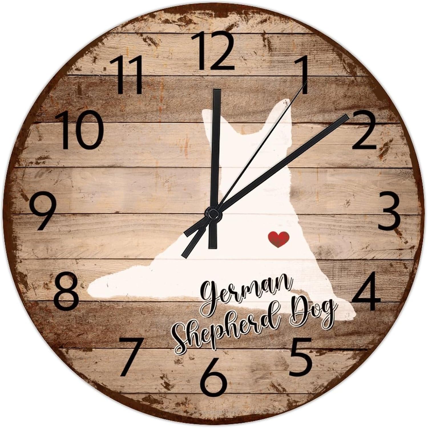 Silent Wall Clock Battery Operated Non Ticking Analog German Shepherd Dog Decorative Wall Clocks Loving Gift for Cat & Dog Lover Wooden Wall Decor for Yoga Room Kitchen Dining Room 15 Inch