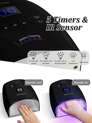 Miniatura 3 de Lámpara de uñas LED UV, secador de esmalte de gel inalámbrico para manicura de gel profesional - negro