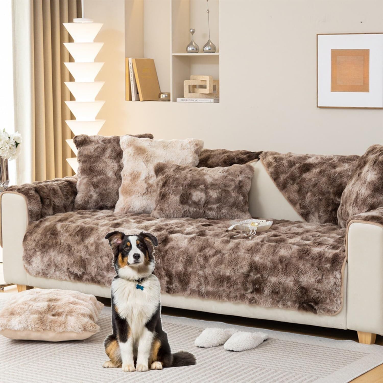 YUMEIGE Upgraded Couch Covers - Thickened Plush Couch Cover L Shape Sectional Sofa Slipcover for 3/2/1/4 Cushion Couch Non-Slip Sofa Protector Covers(Brown,70 * 120cm/27.6 * 47in)