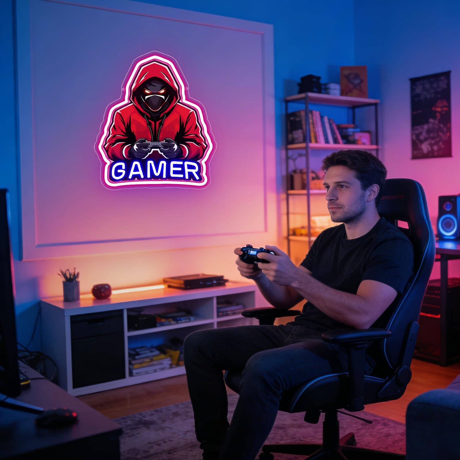 Nsegna Neon Gamer Per Decor Parete,LED Gaming Rosse Regolabile Per Camera Da Letto Sala Giochi Man Cave Camera Ragazzi,LED Moderna Regalo Per Giocatori Adolescenti,Alimentazione USB（14.2"*12.6"）
